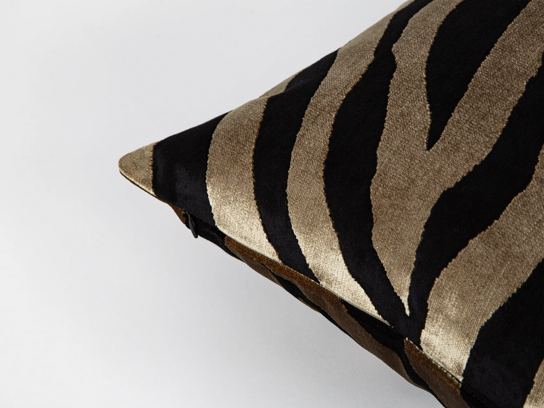 Antique Gold Zebra Velvet Pillow Cover