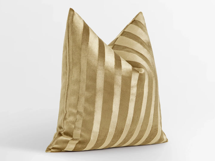 Golden Yellow Stripe Velvet Pillow Cover