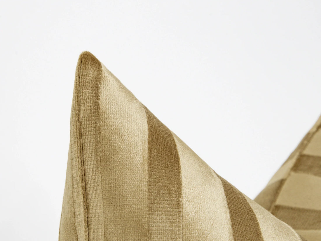 Golden Yellow Stripe Velvet Pillow Cover