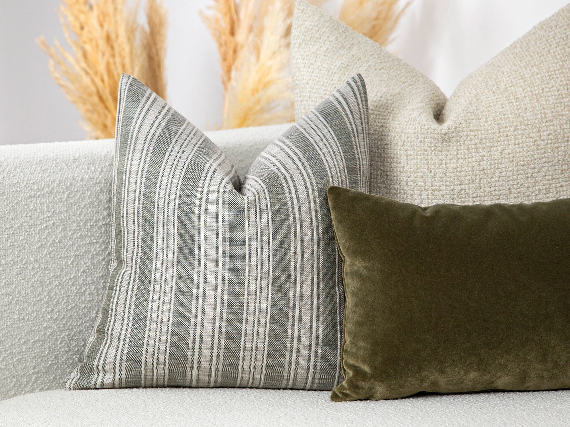 Muted Green Striped Linen Pillow Cover