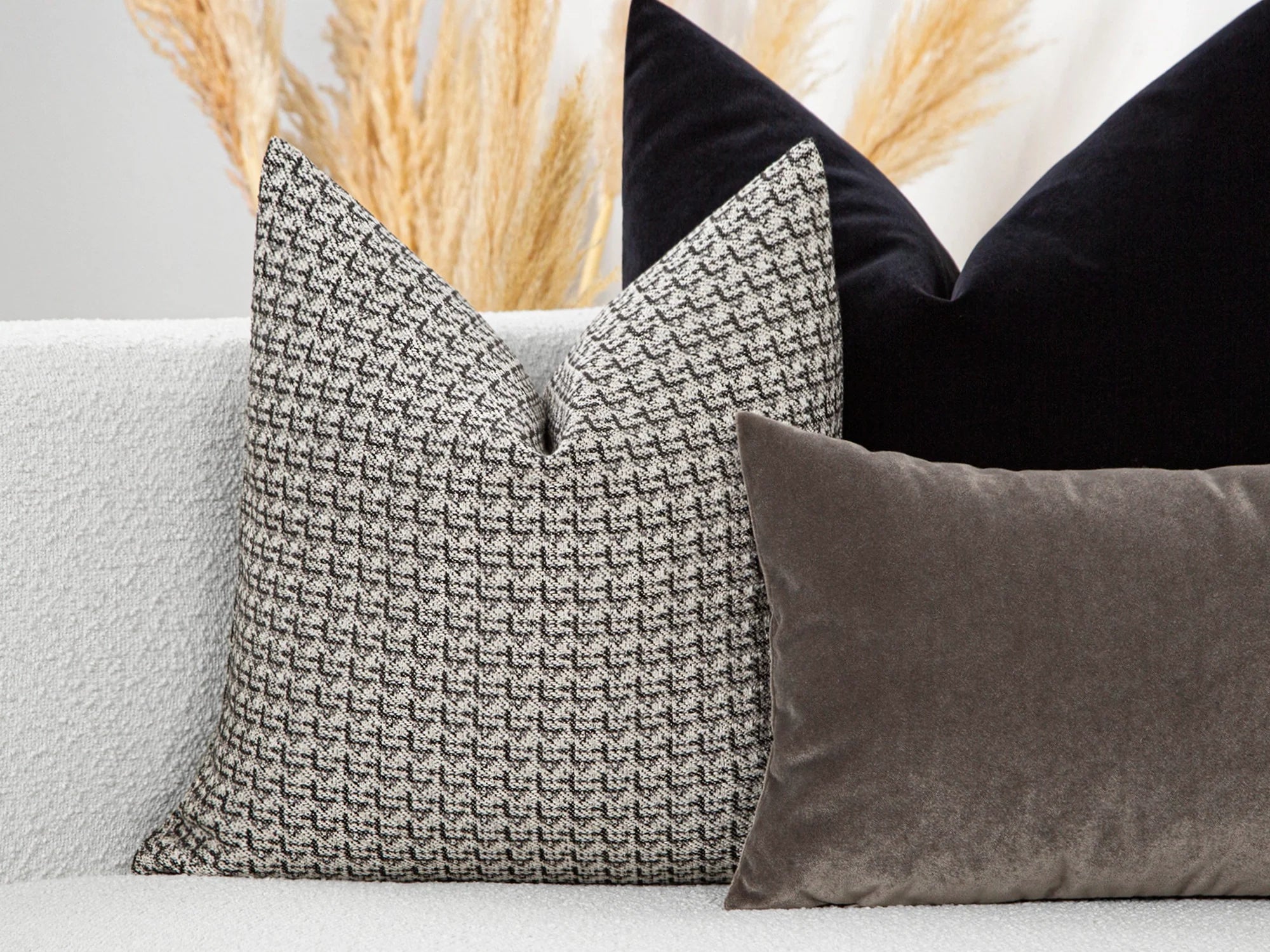 Greige & Charcoal Lattice Pillow Cover