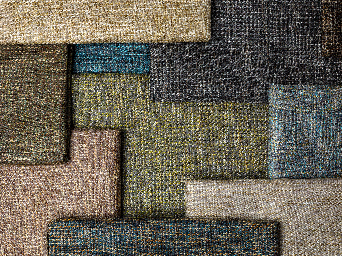 Blue & Brown Woven Upholstery Fabric - Linen Look