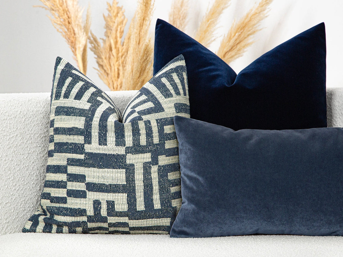 Indigo Geometric Woven Pillow Cover
