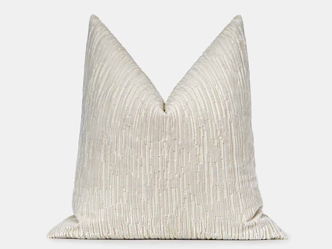 Ivory Striped Cut Velvet Pillow Cover