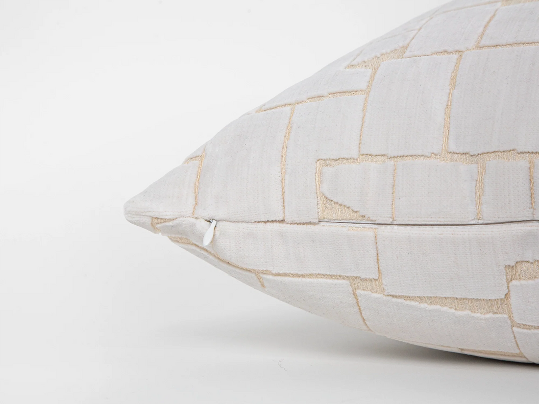 Ivory Geometric Cut Velvet Pillow Cover