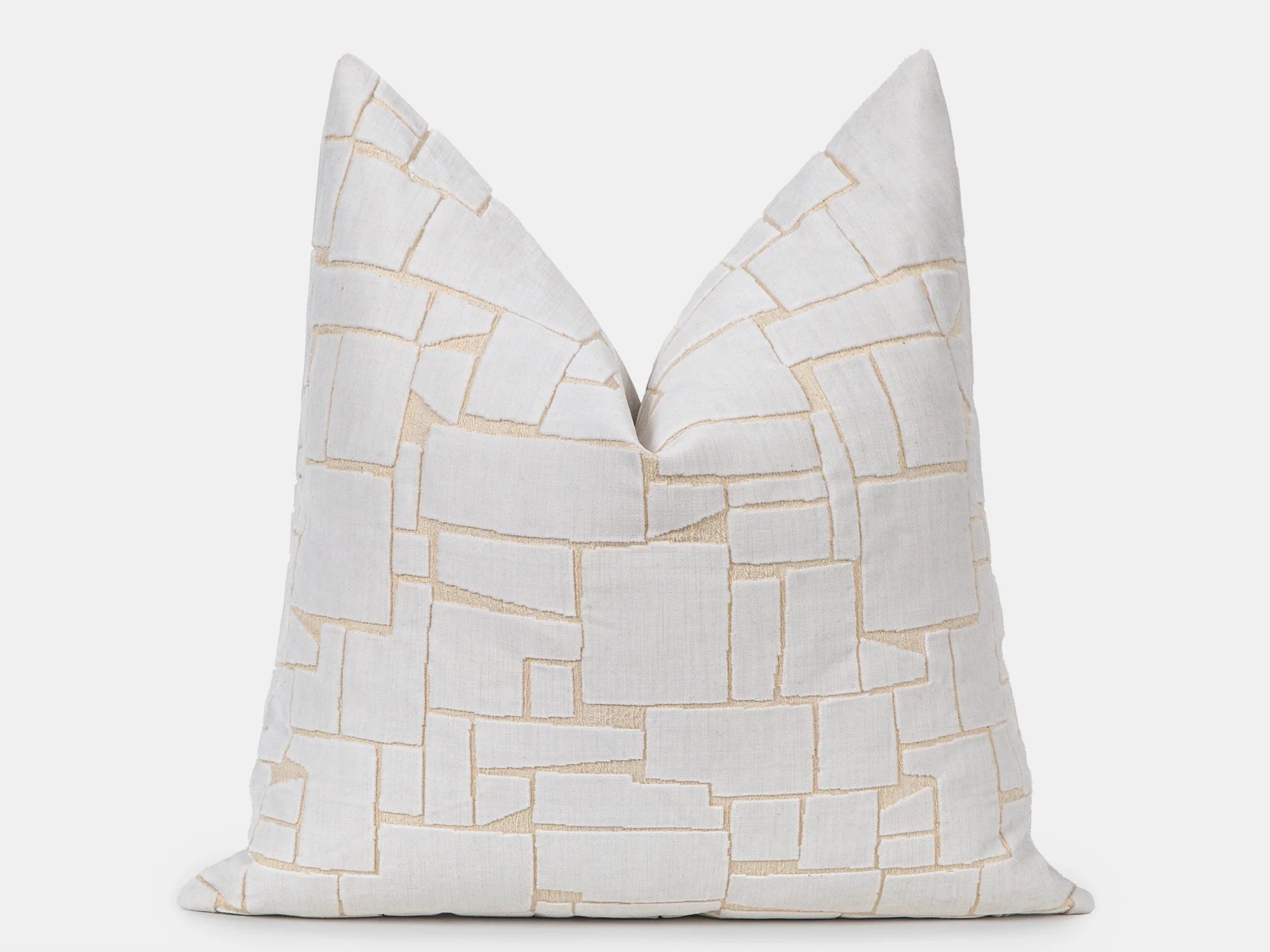 Ivory Geometric Cut Velvet Pillow Cover