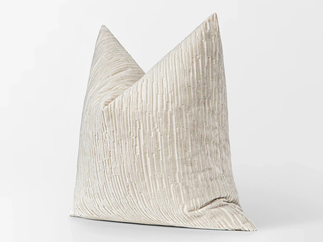 Ivory Striped Cut Velvet Pillow Cover