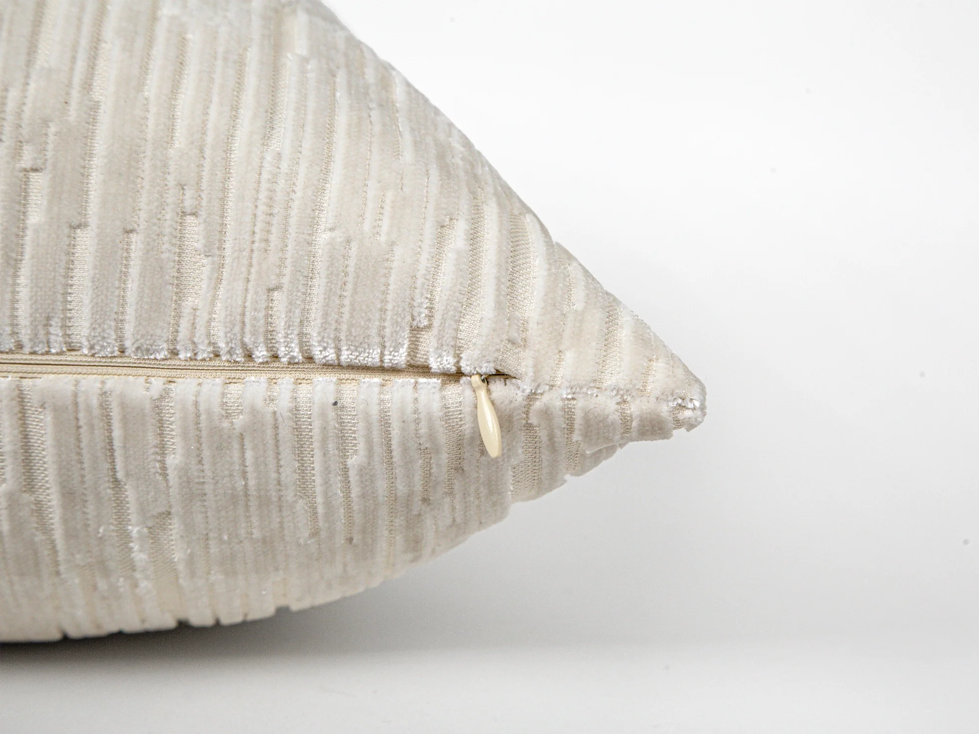Ivory Striped Cut Velvet Pillow Cover