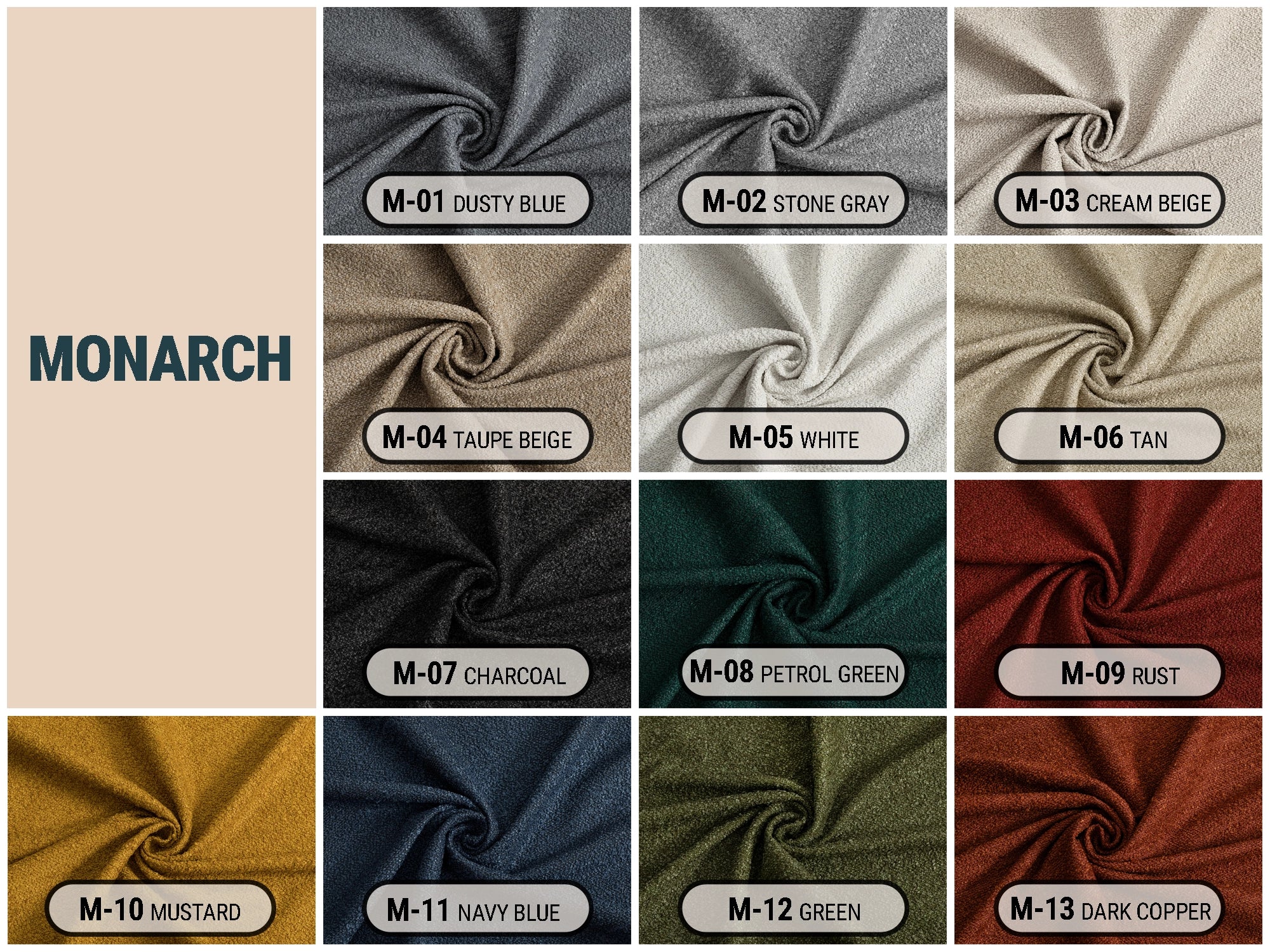 Boucle Textured Upholstery Fabrics - 13 Color Options | Monarch