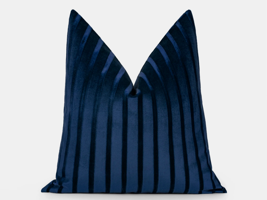 Navy Blue Stripe Velvet Pillow Cover