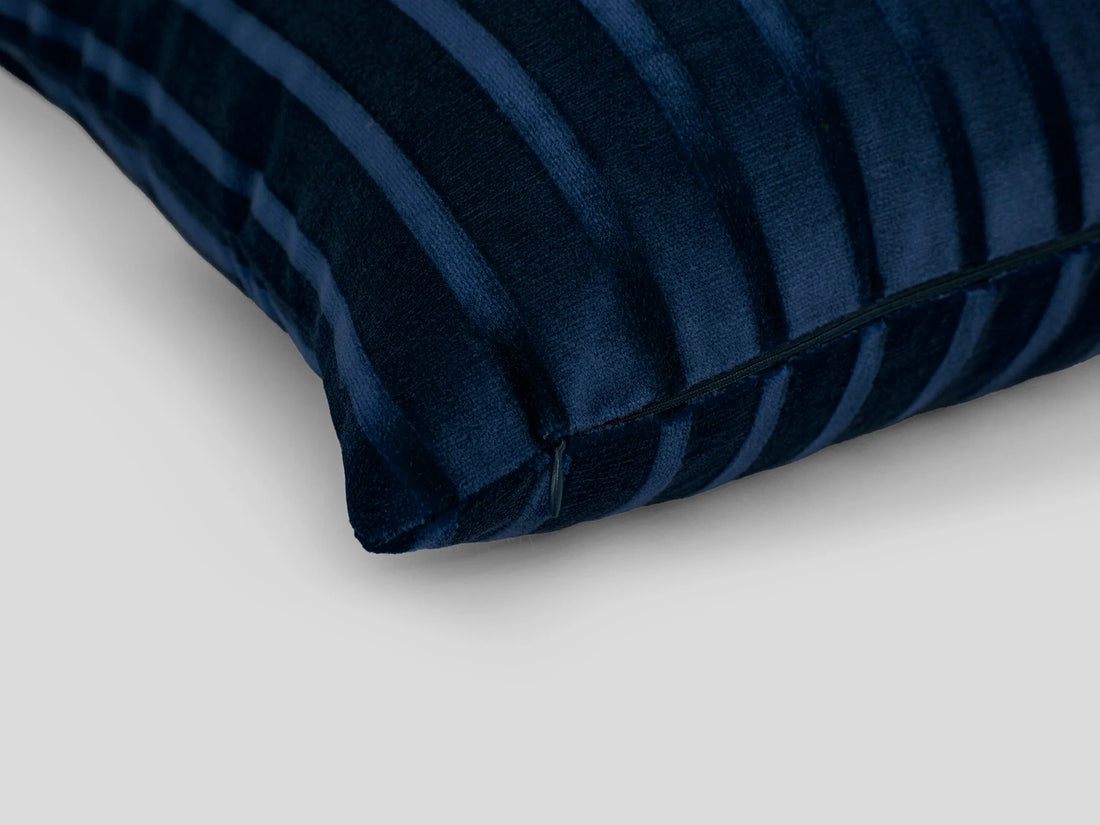 Navy Blue Stripe Velvet Pillow Cover