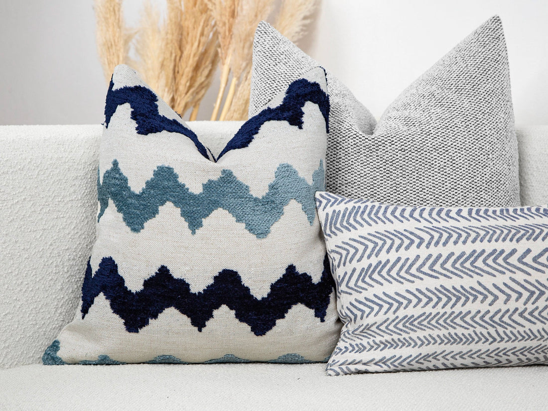 Blue Chevron Pillow Cover - Textured & Soft