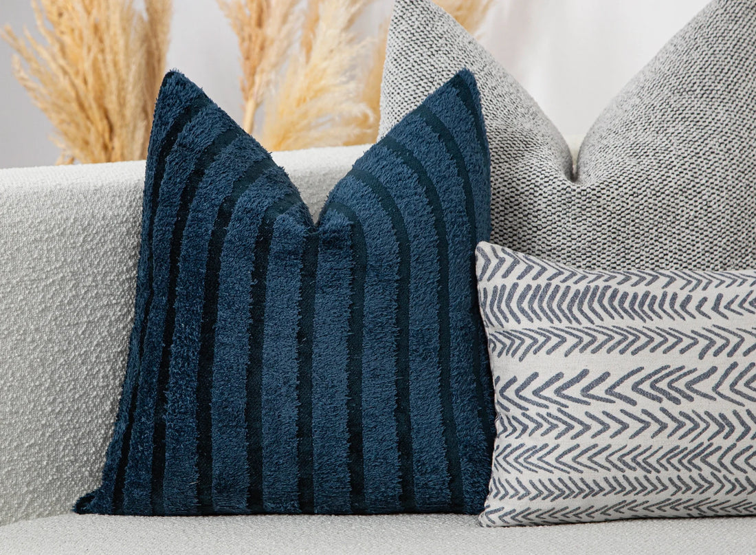 Navy Striped Super Soft Fluffy Pillow Cover