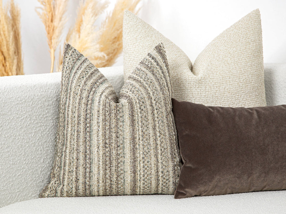 Taupe and Beige Striped Pillow Cover