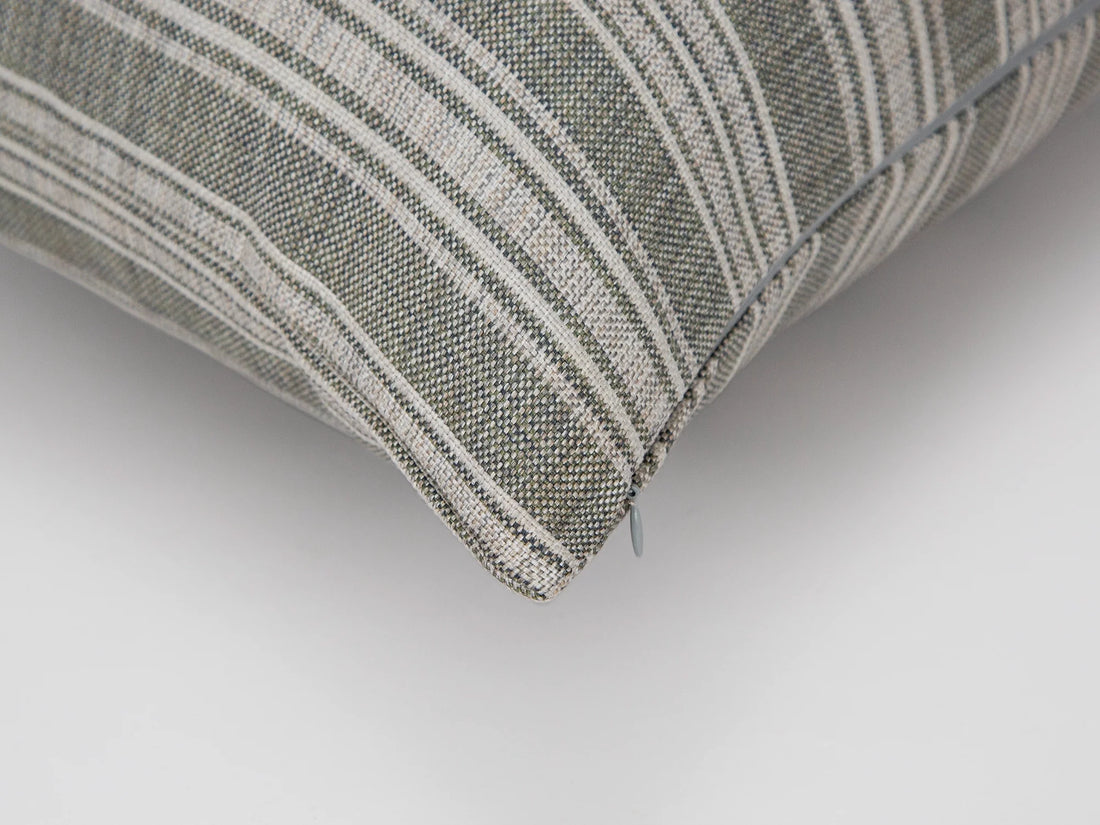 Muted Green Striped Linen Pillow Cover
