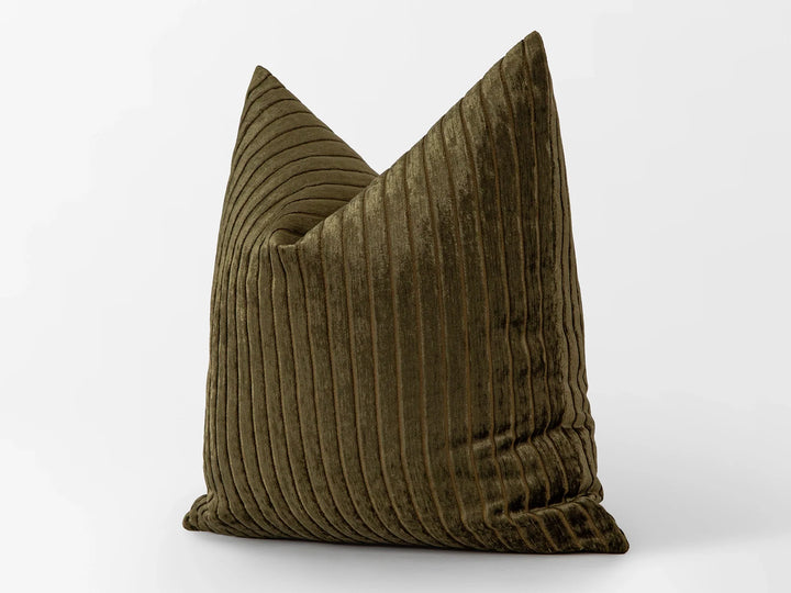 Dark Olive Shiny Velvet Corduroy Pillow Cover