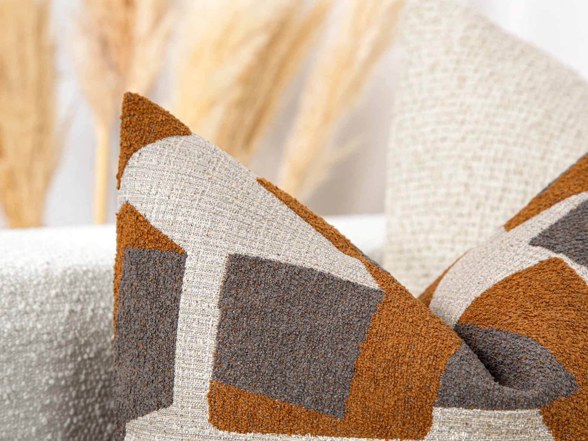 Burnt Orange Geometric Textured Pillow Cover