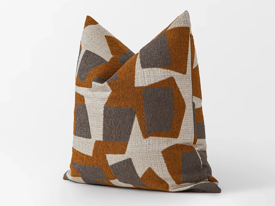 Burnt Orange Geometric Textured Pillow Cover