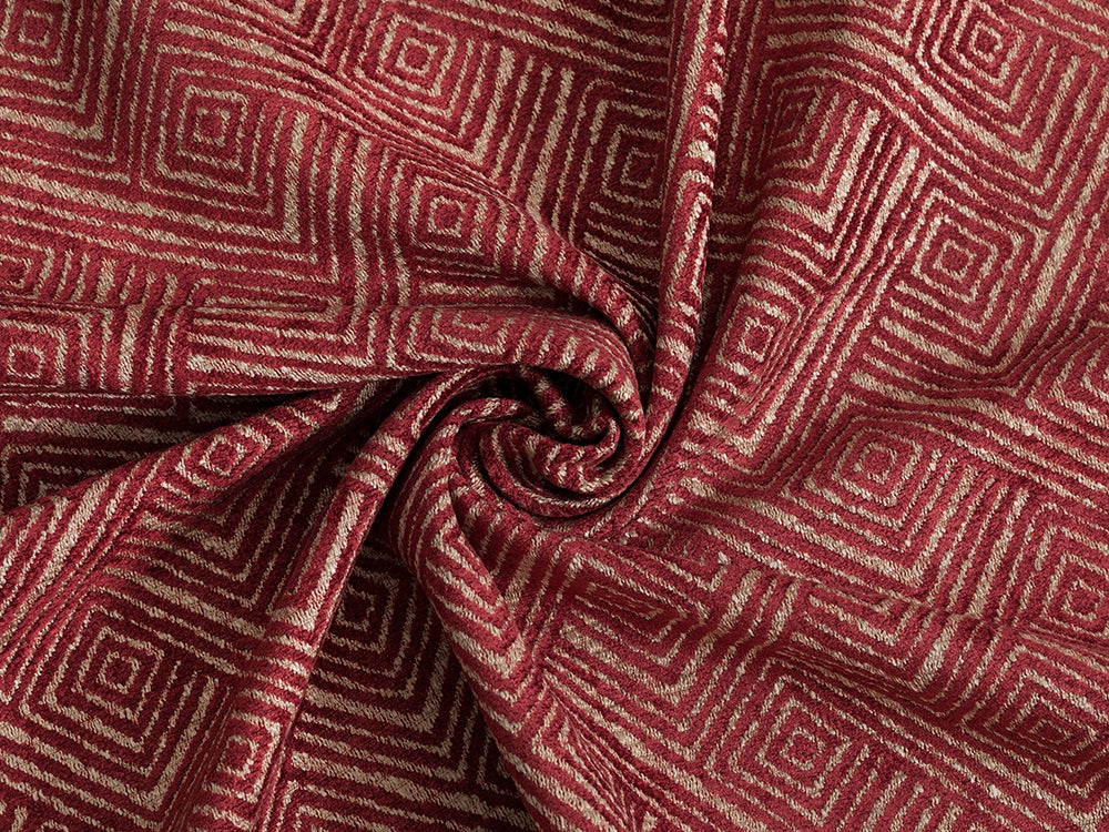 Red Geometric Upholstery Fabric – Textured & Soft
