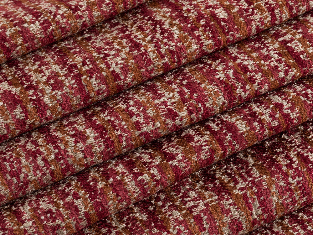 Red Textured Upholstery Fabric - Woven & Striped