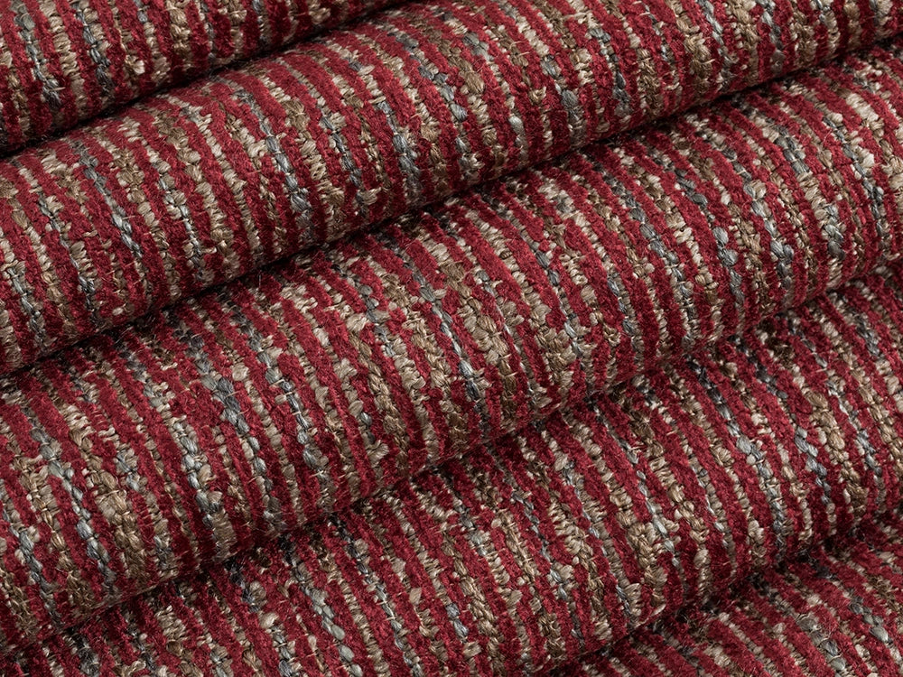 Red Striped Upholstery Fabric - Woven & Textured