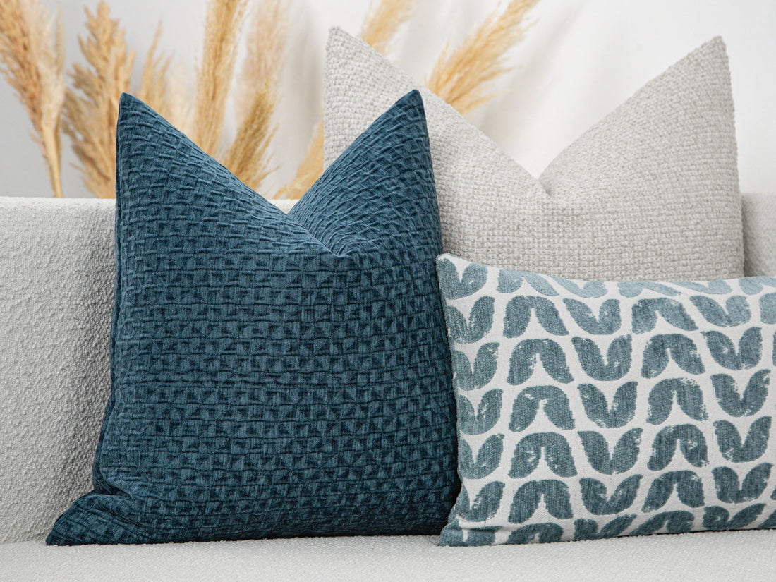 Dark Teal Textured Lattice Pillow Cover