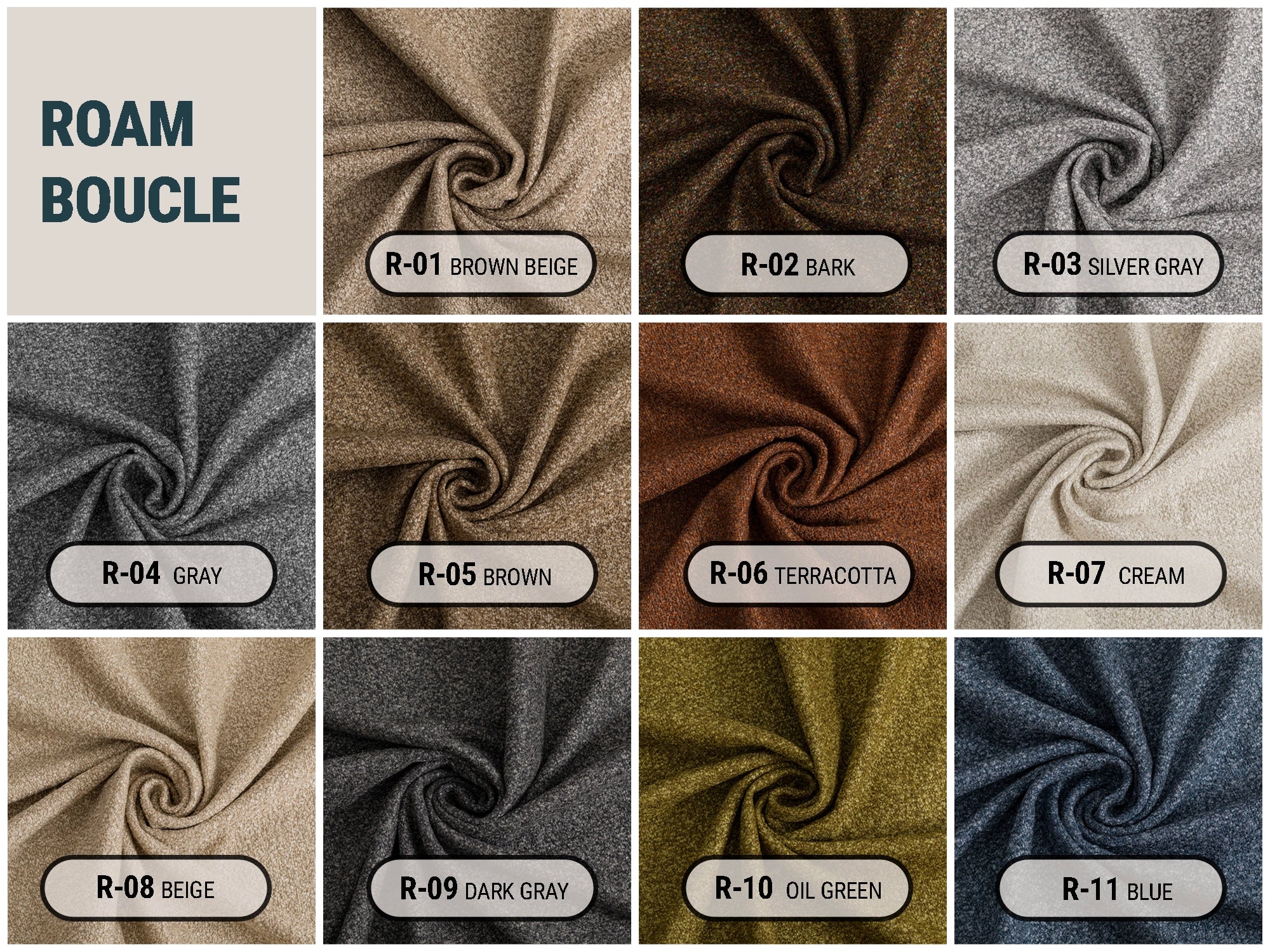 Boucle Upholstery Fabrics - 11 Color Options | Roam Boucle
