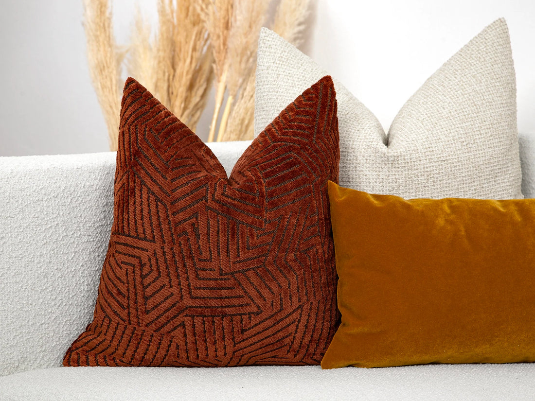 Rust Textured  Geometric Pillow Cover