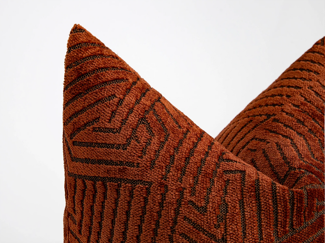 Rust Textured  Geometric Pillow Cover