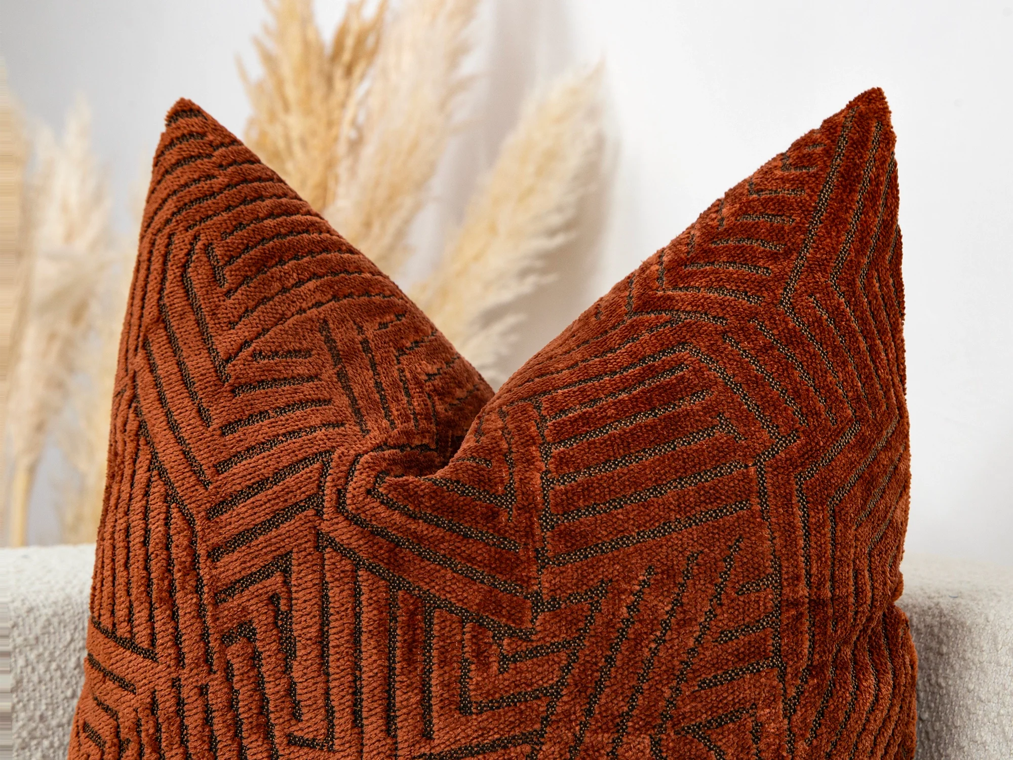 Rust Textured  Geometric Pillow Cover