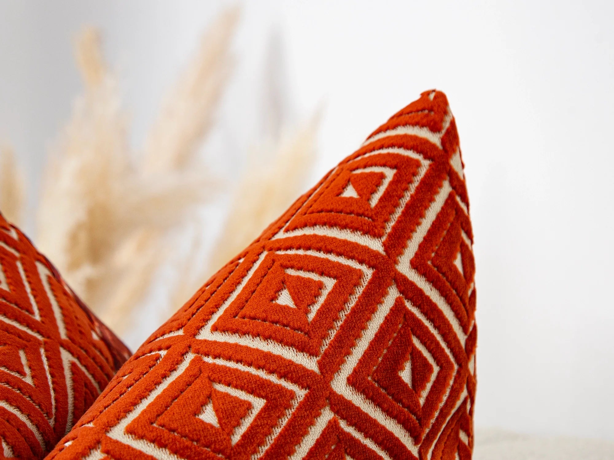 Rust Geometric Velvet Pillow Cover