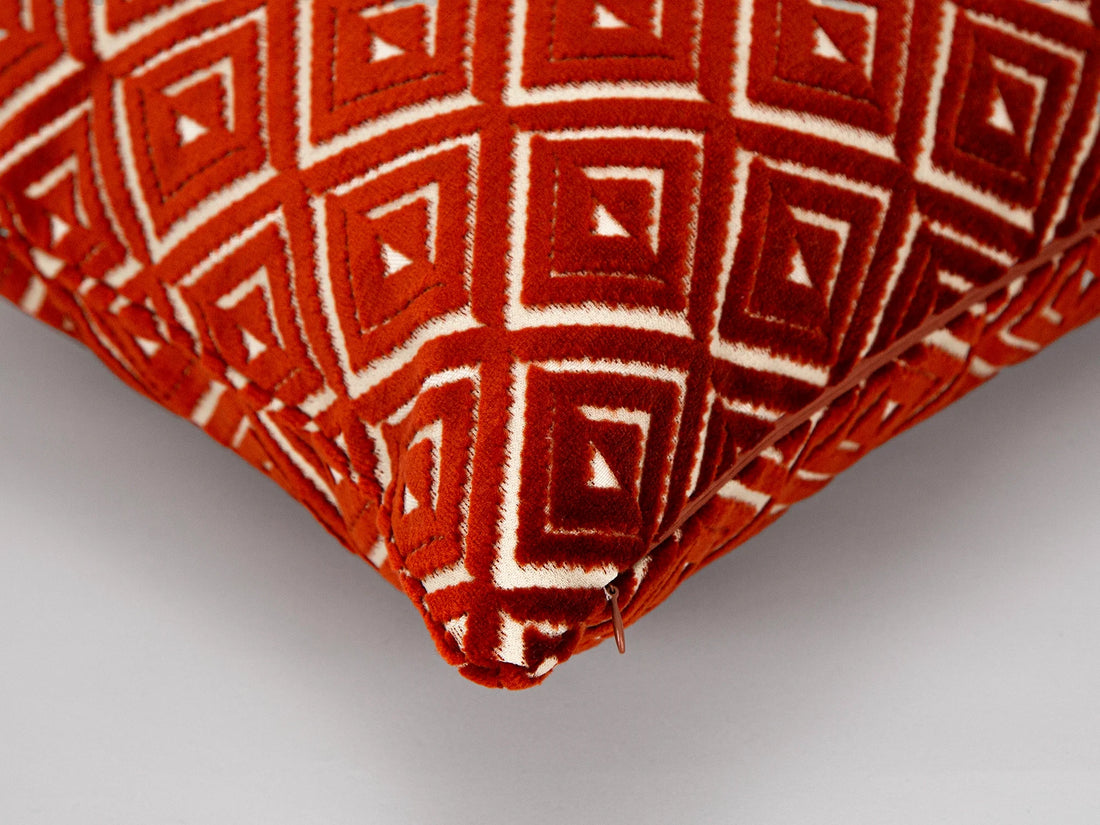 Rust Geometric Velvet Pillow Cover