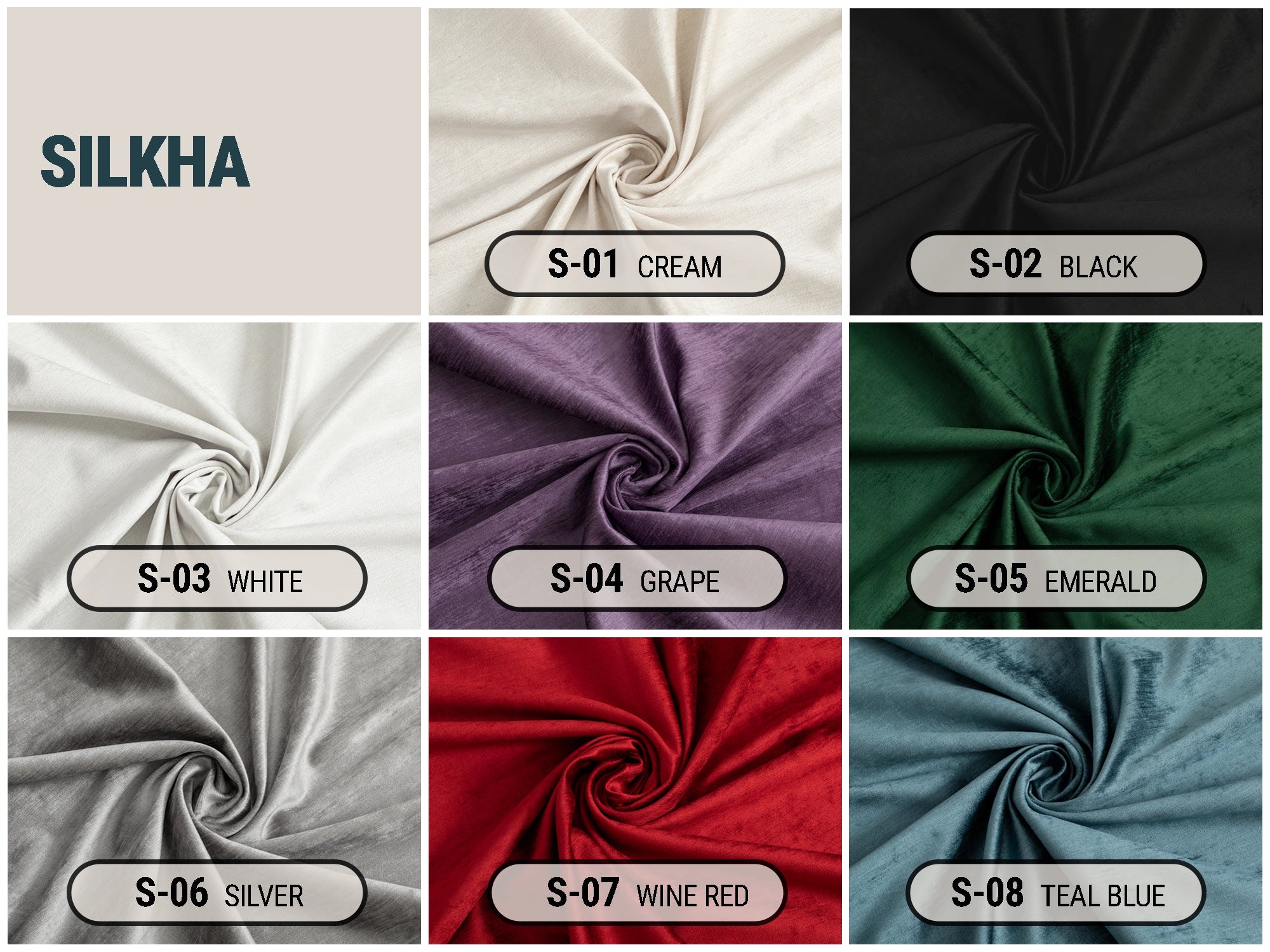 Silky Textured Upholstery Fabrics - 17 Color Options | Silkha
