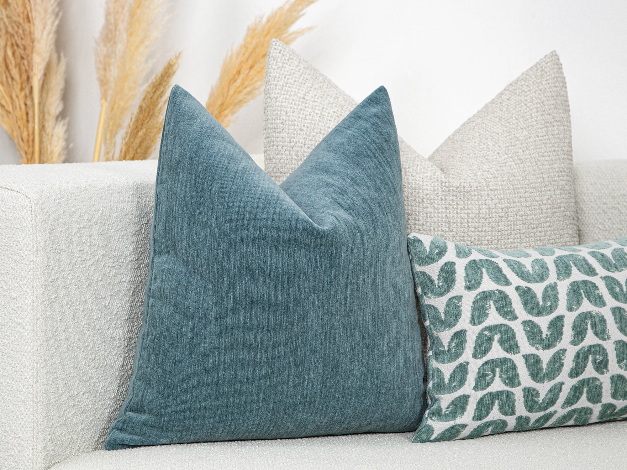 Teal Blue Woven Pillow Cover