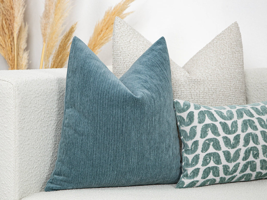 Teal Blue Woven Pillow Cover