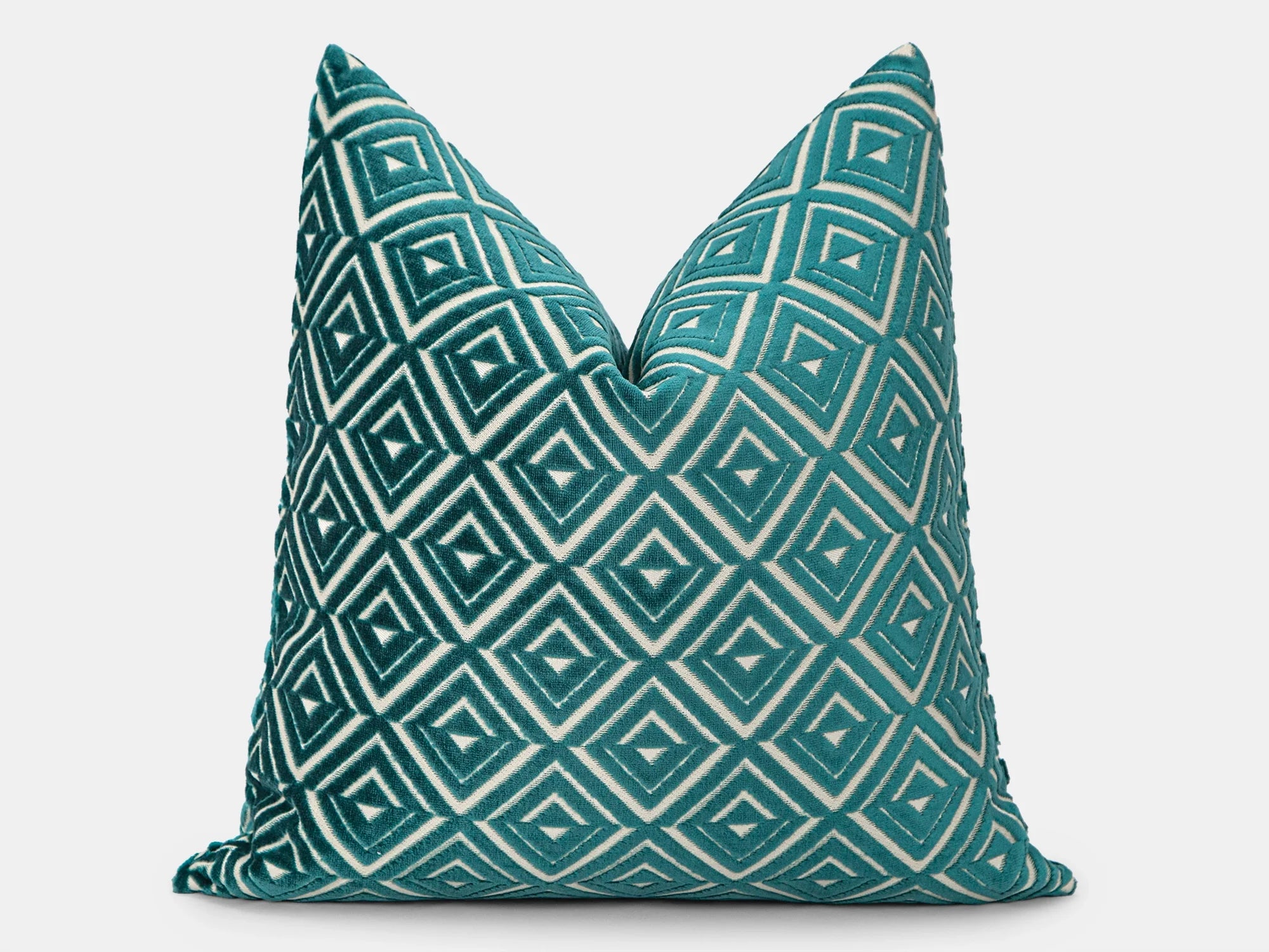 Teal Geometric Velvet Pillow Cover