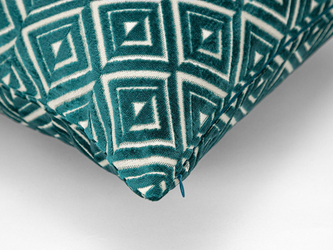 Teal Geometric Velvet Pillow Cover