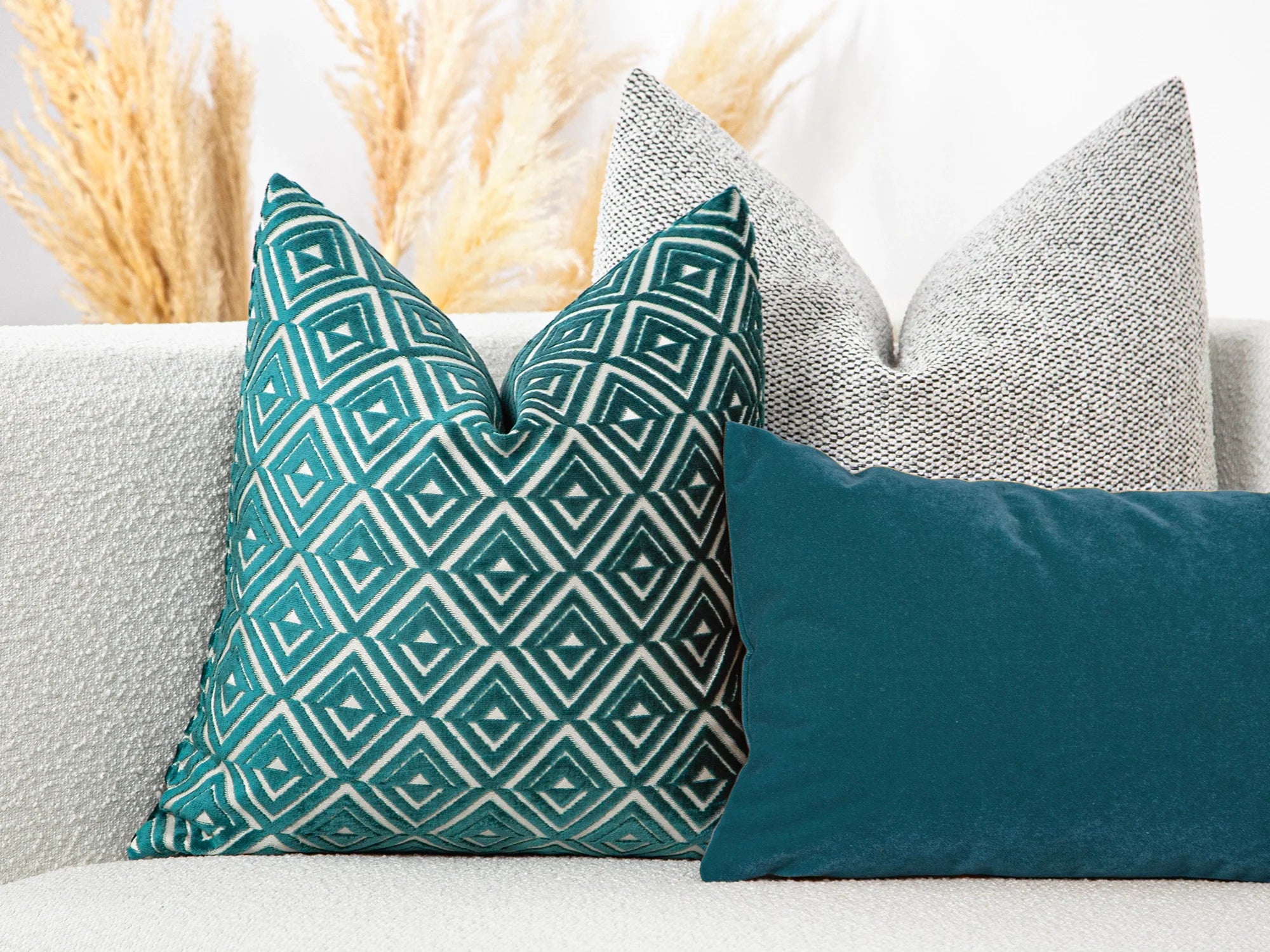 Teal Geometric Velvet Pillow Cover