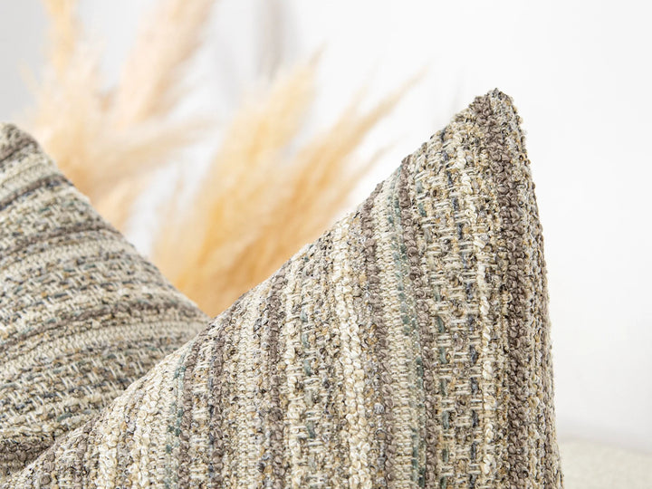 Taupe and Beige Striped Pillow Cover