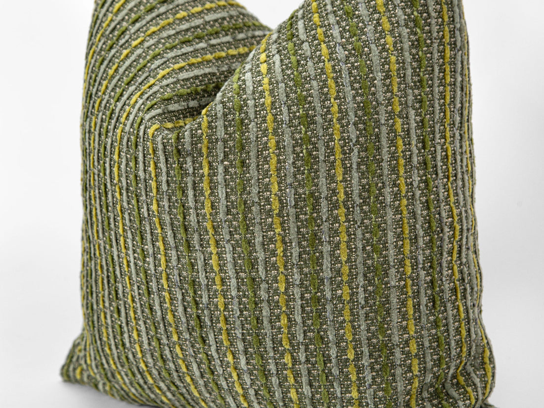 Green Striped Textured Pillow Cover