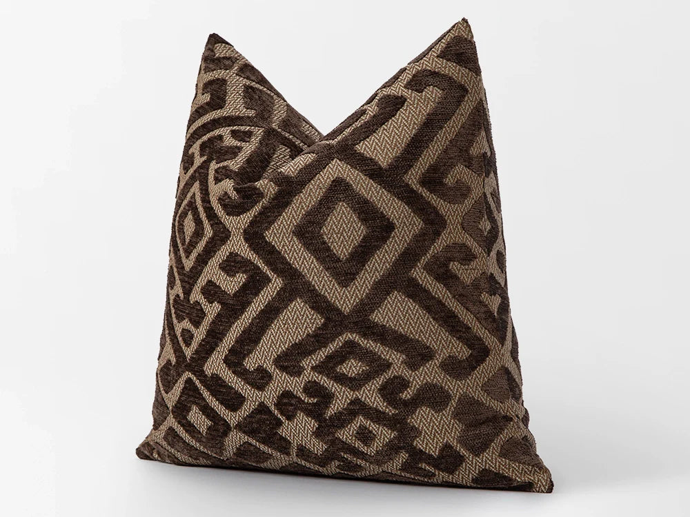 Brown Ethnic Pillow Cover - Textured & Rustic