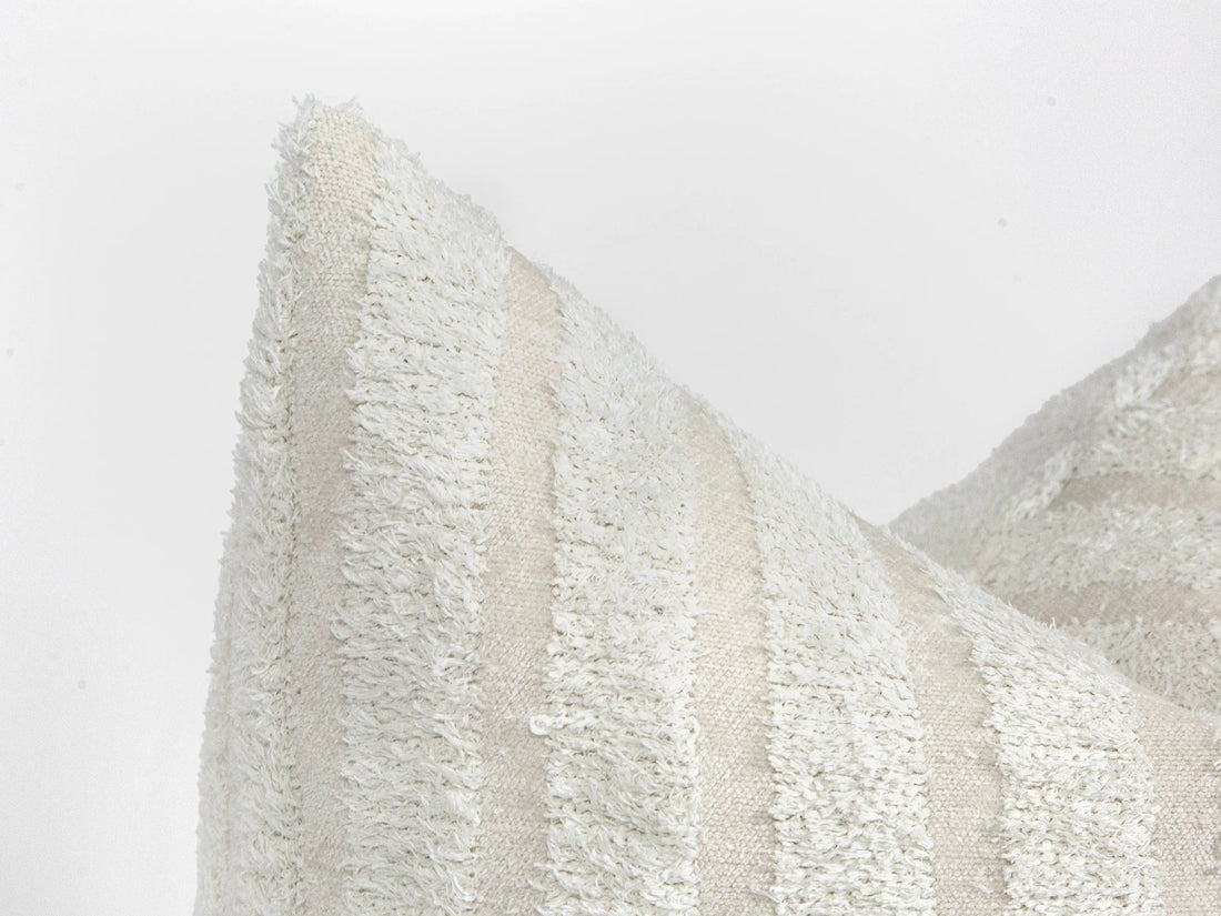 Cream Striped Super Soft Fluffy Pillow Cover
