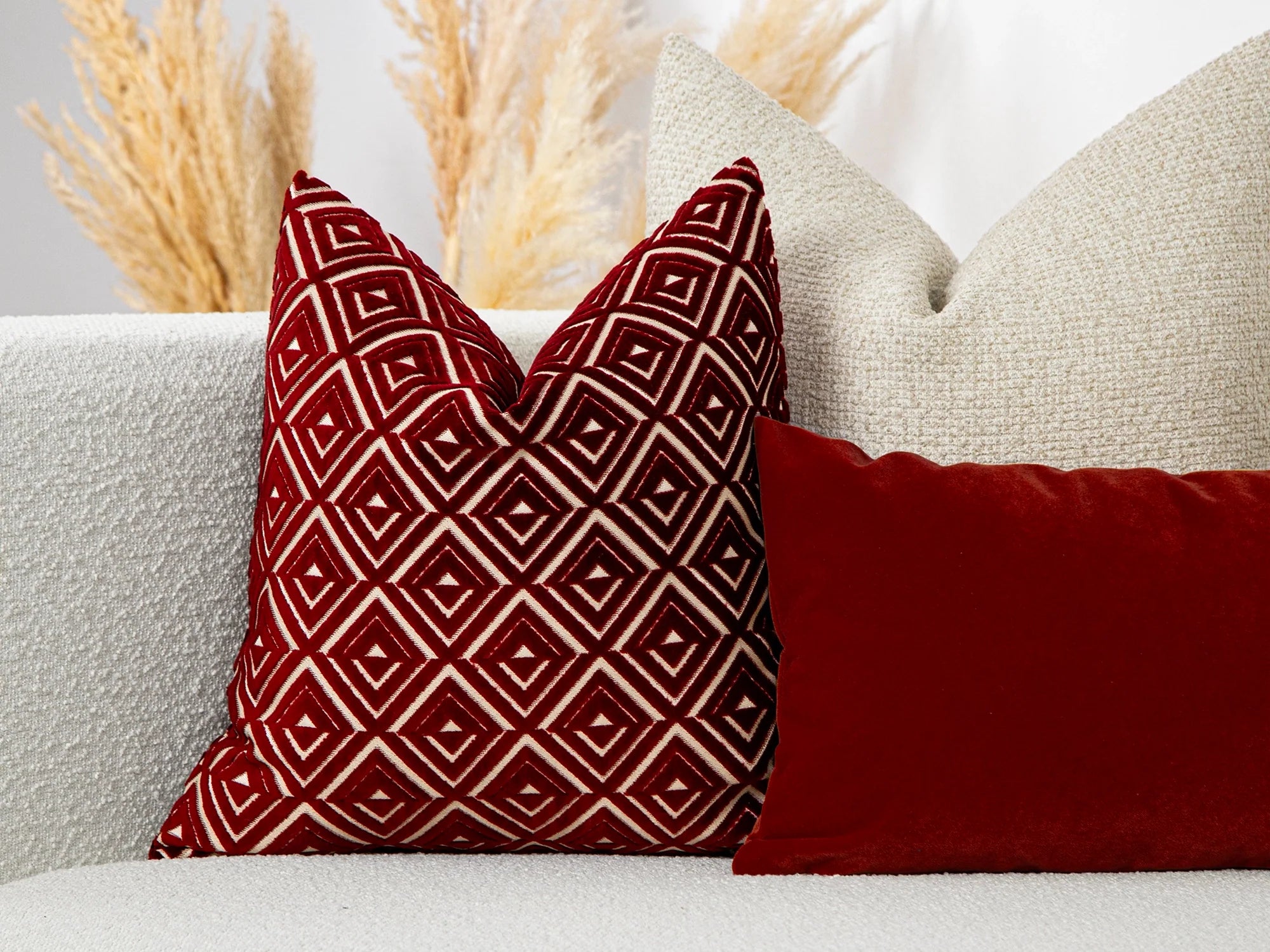 Burgundy Geometric Velvet Pillow Cover