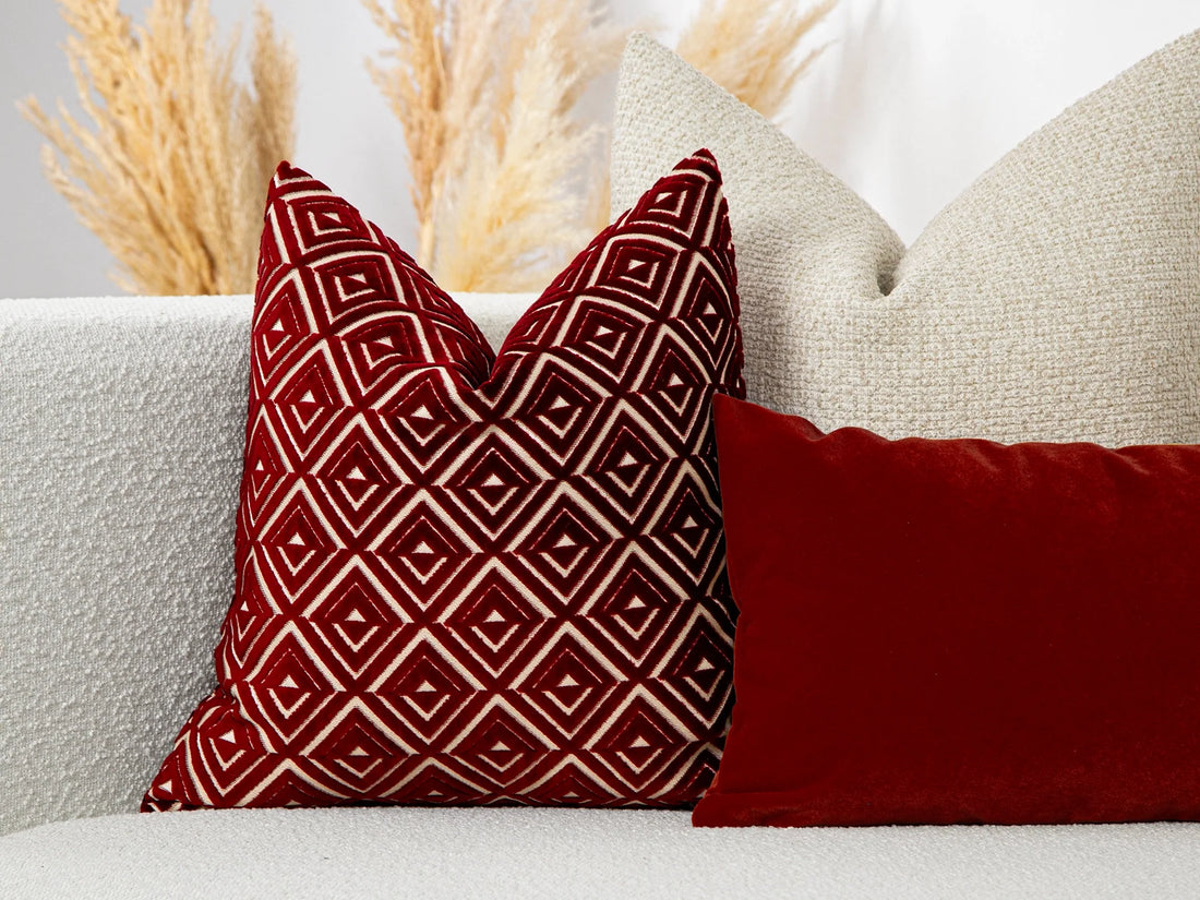 Burgundy Geometric Velvet Pillow Cover